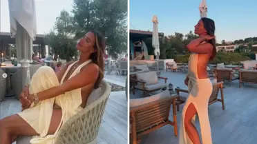 Ünlü oyuncu Yunanistan tatilinde giydiği yırtmaçlı elbise ile ağızları açık bıraktı